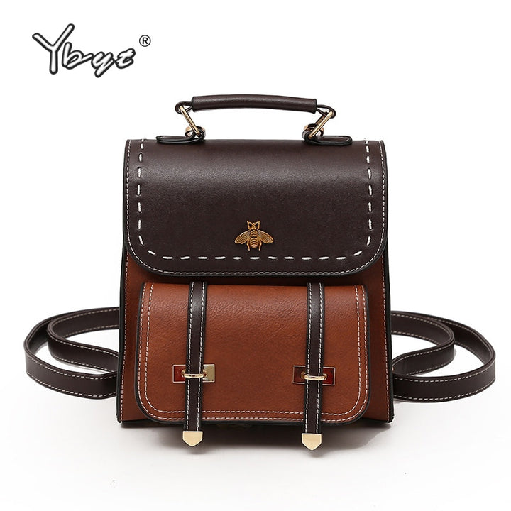 Vintage Paneled PU Leather Women Backpack